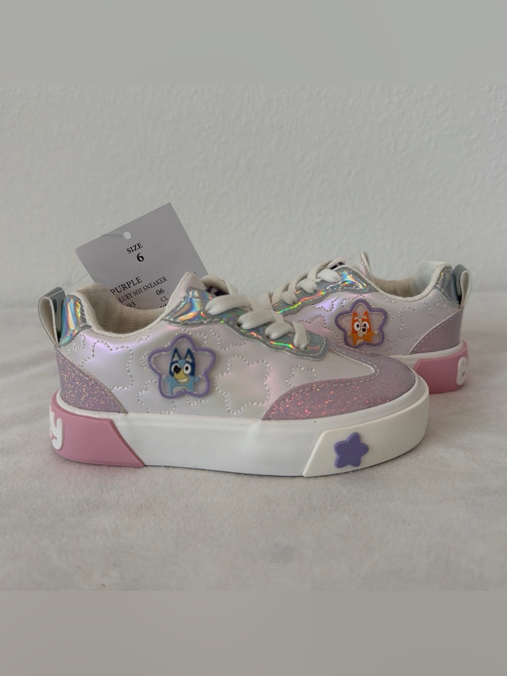 Kids Lilac Glitter Star Bluey Bingo Sneakers